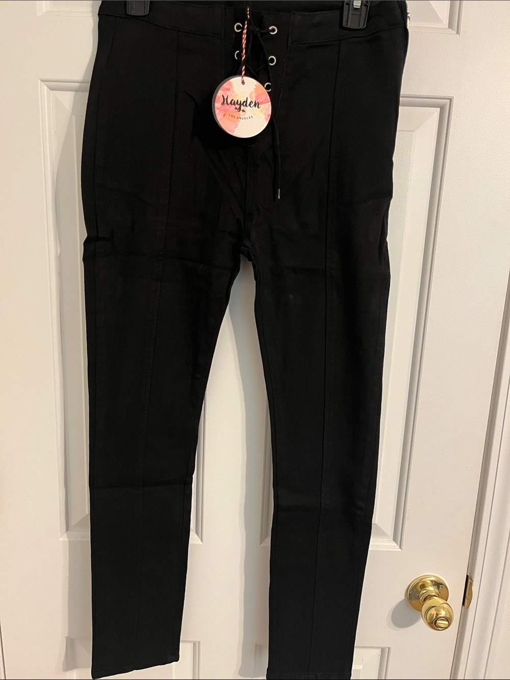 Hayden Black Lace-Up Waist Slim Dress Pants